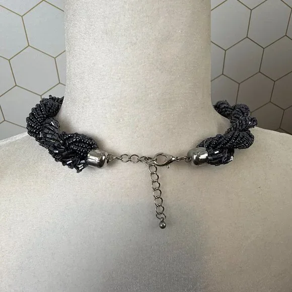 Charocoal Beaded Twisted Rope Statement Necklace - Picture 3 of 4